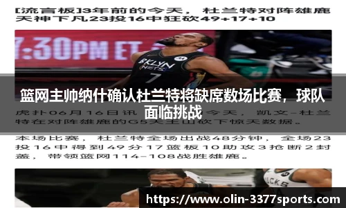篮网主帅纳什确认杜兰特将缺席数场比赛，球队面临挑战